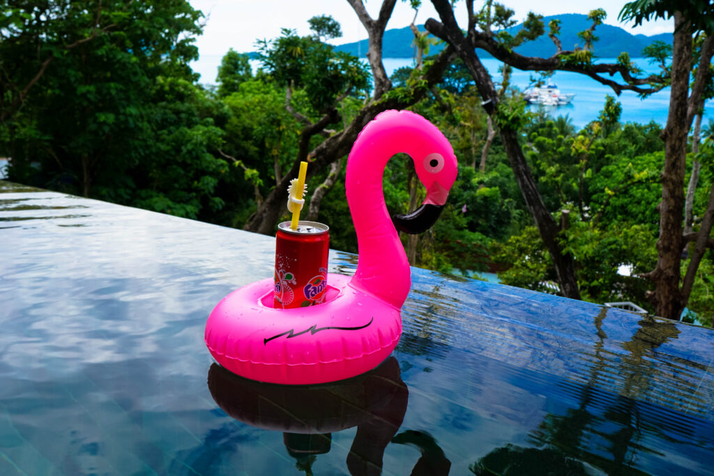 flamingo in sri panwa pool