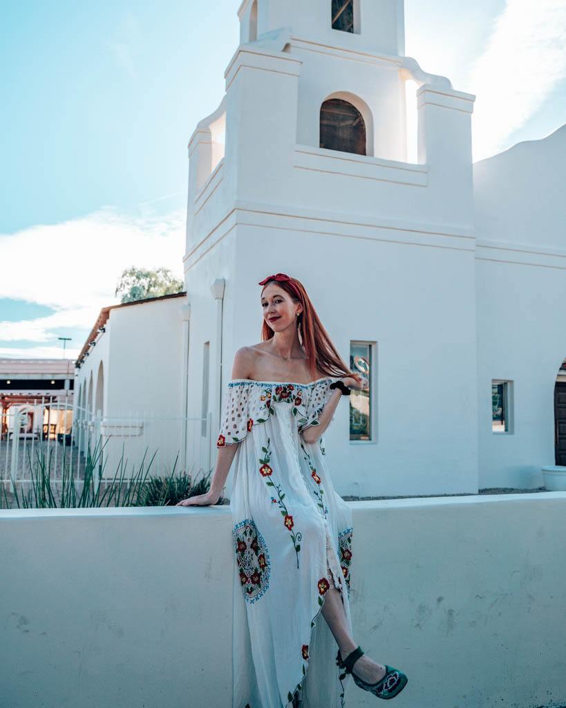 sitting in front of a churn in Old town Scottsdale