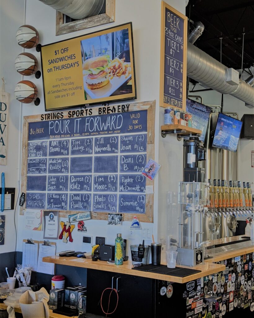 Bar and menu of Strings Sports Brewery