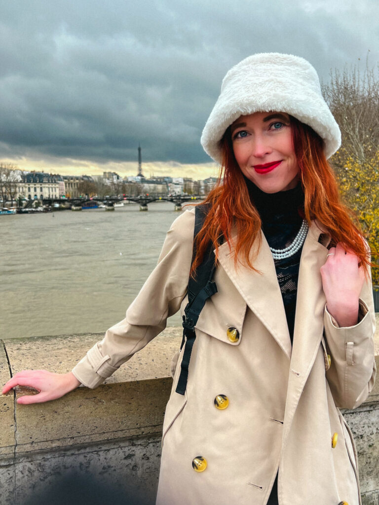 Paris winter fashion along the Seine 