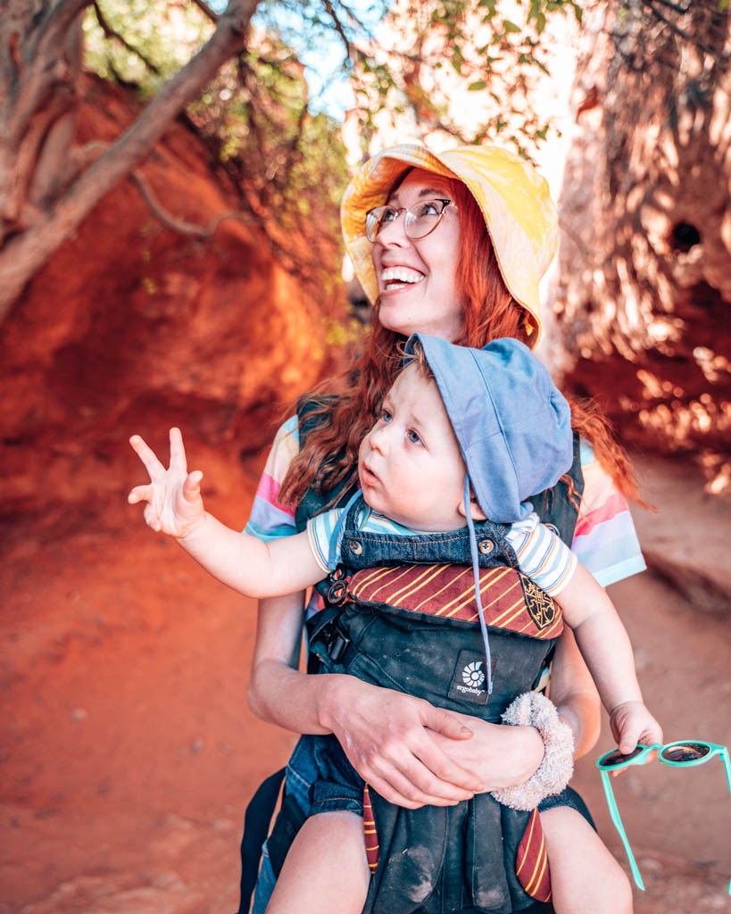 Mom and Toddler exploring Pioneer Park in St. George Utah