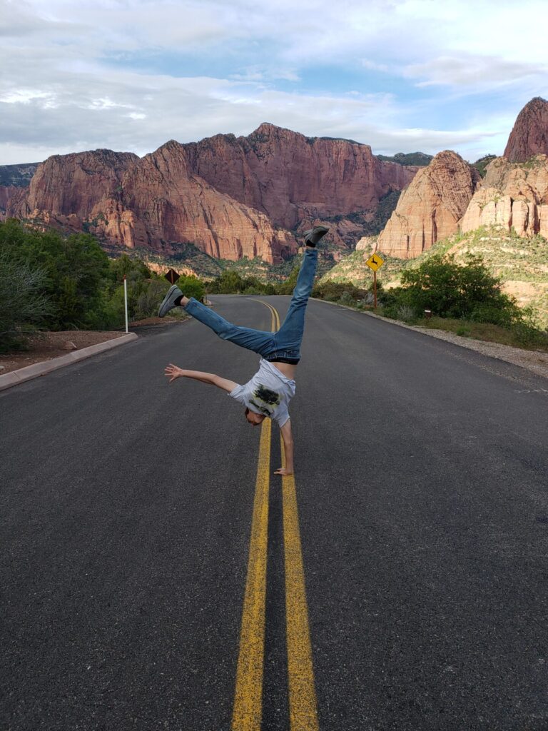 Guy doing handstand on the Kolob Canyon Scenic drive